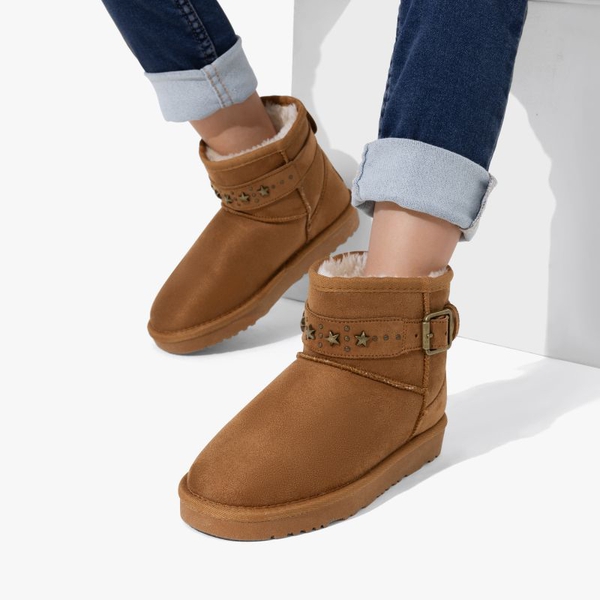 [FuzzyClassic Kid's Low Boot] Kids Faux Fur-Lined Snow Boots - CAMEL - 4